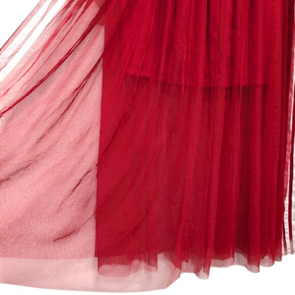 Adidas Womens Size XL Red Tulle Mesh Overlay 3 Side Stripes Pullon Midi Skirt - Picture 4 of 11